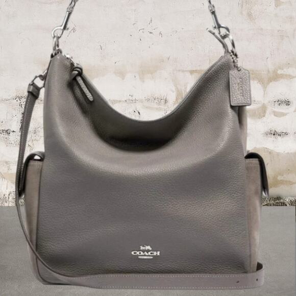 Coach C1522 Pennie Hobo Heather Gray Suede & Leather Convertible Shoulder Bag - Picture 1 of 8